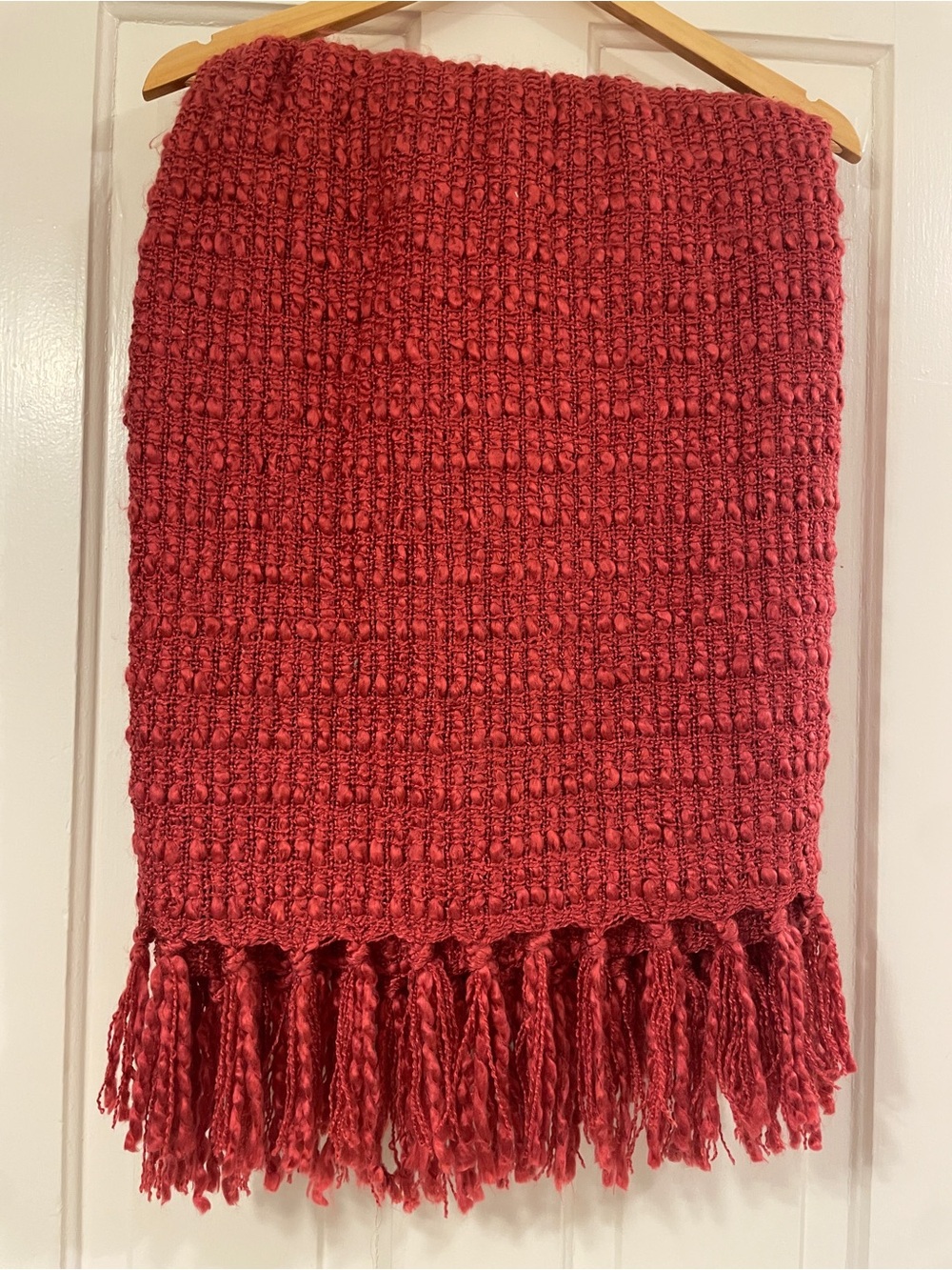 Cozy Hot Pink Woven Nubby Fringe Throw Blanket